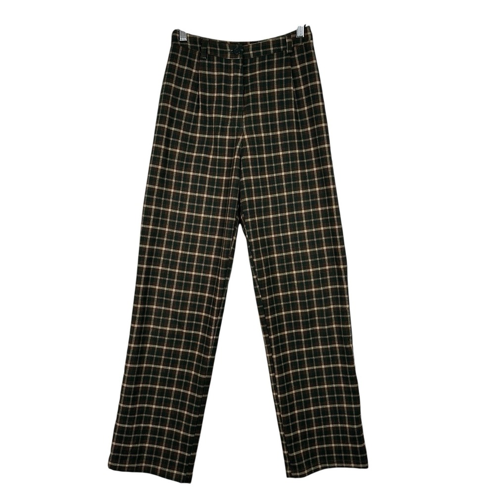 Brandy Melville Green Plaid High Rise Straight Leg Pants‎ Dark Academia S 25x29